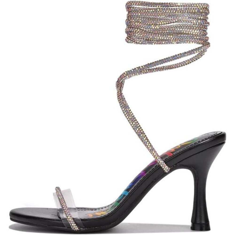 Lace-up Prom Heels Mid Stiletto Strapper Heels Heels Stylish With Rhinestone-